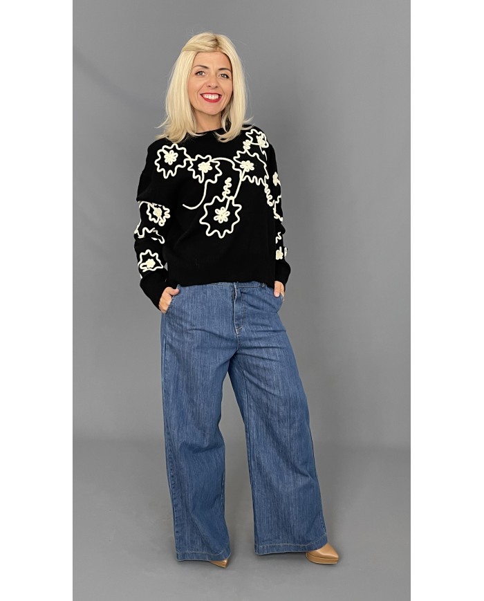 Spodnie jeans szeroka nogawka A006