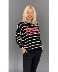 Sweter w paski beż czerń LOVELY A021