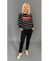 Sweter w paski beż czerń LOVELY A021