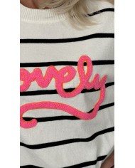 Sweter w paski śmietanką czerń LOVELY A021