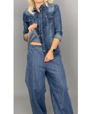 Koszula jeans na zatrzaski S do XL A035