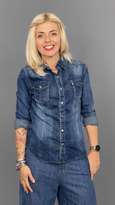 Koszula jeans na zatrzaski S do XL A035