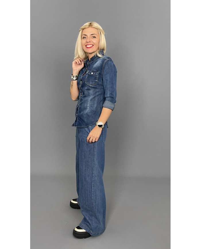 Koszula jeans na zatrzaski S do XL A035