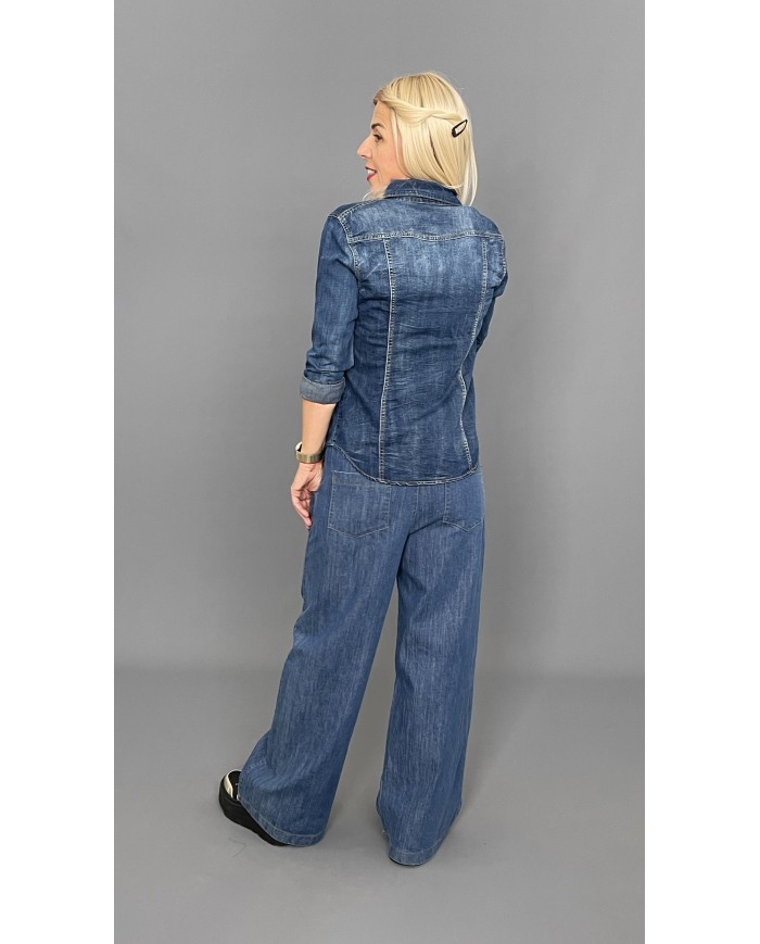 Koszula jeans na zatrzaski S do XL A035