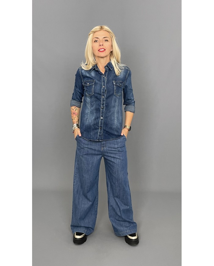 Koszula jeans na zatrzaski S do XL A035