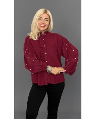 Koszula sztruks BOHO bordo A049