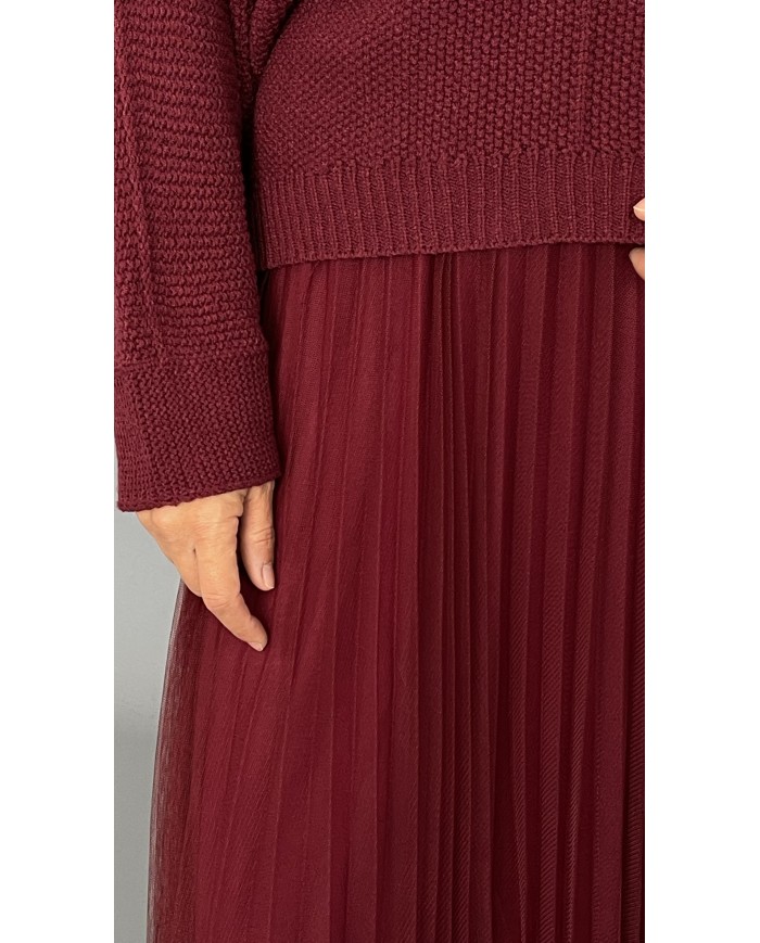 Sukienka komplet sweter tiul bordo A82