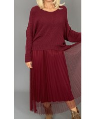 Sukienka komplet sweter tiul bordo A82