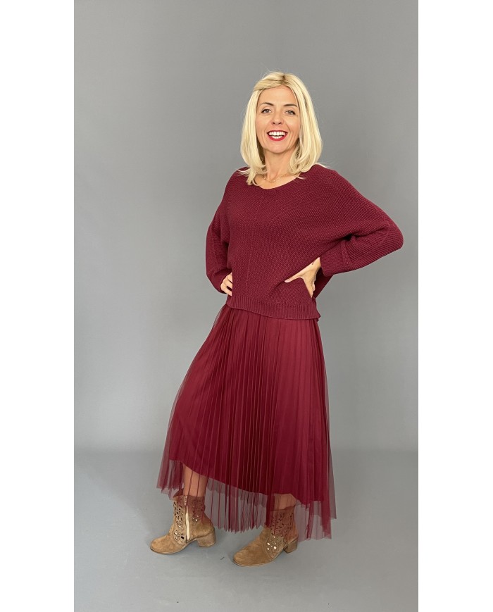 Sukienka komplet sweter tiul bordo A82