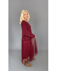 Sukienka komplet sweter tiul bordo A82