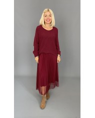 Sukienka komplet sweter tiul bordo A82