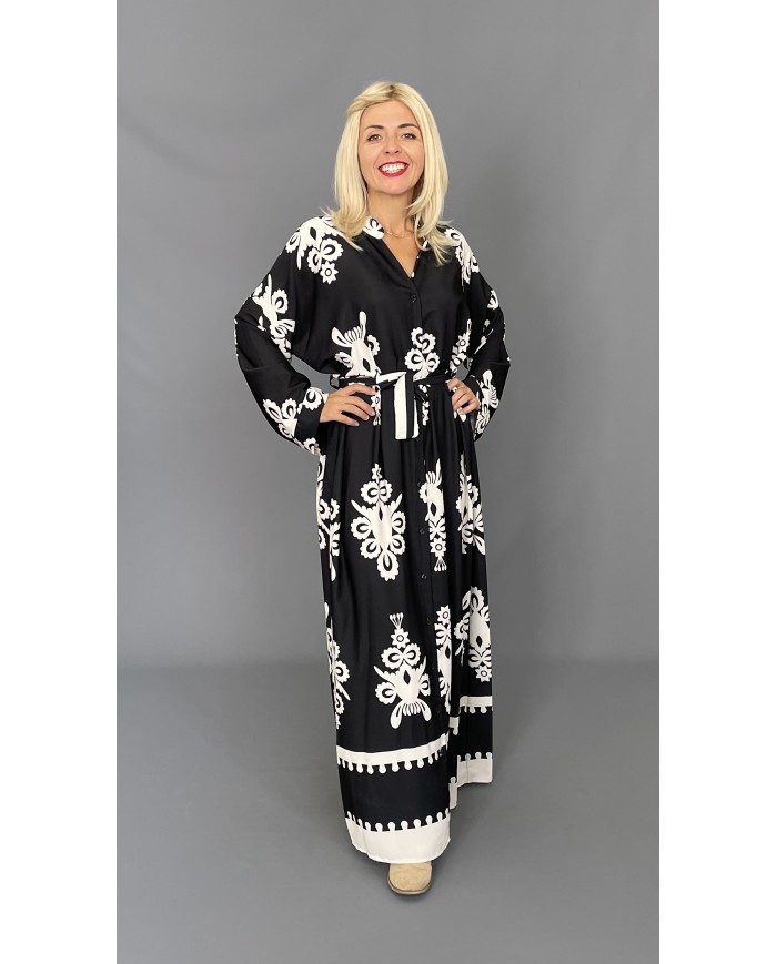 Sukienka BOHO satyna czarna A105